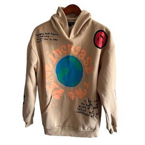 PacSun Beige Hoodie with Earth Graphic ~ size Medium